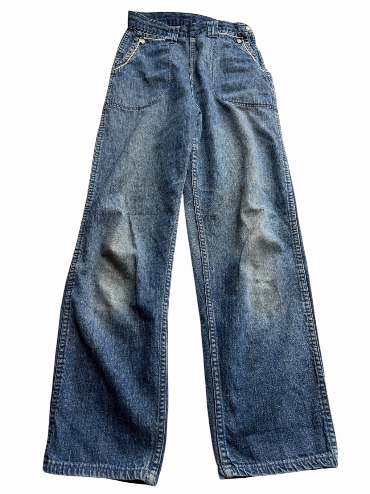 Vintage 50s Western Girl Pearl Snap Side Zip Denim Jeans Western 24×26