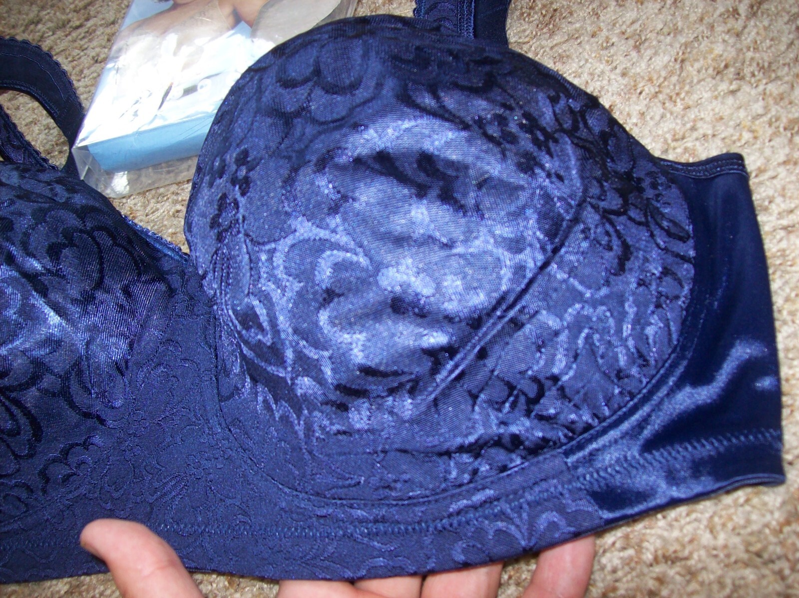 NWT Playtex 18 Hour Plus Size Navy High Sheen Brocade Bra Lingerie 44DD #4745