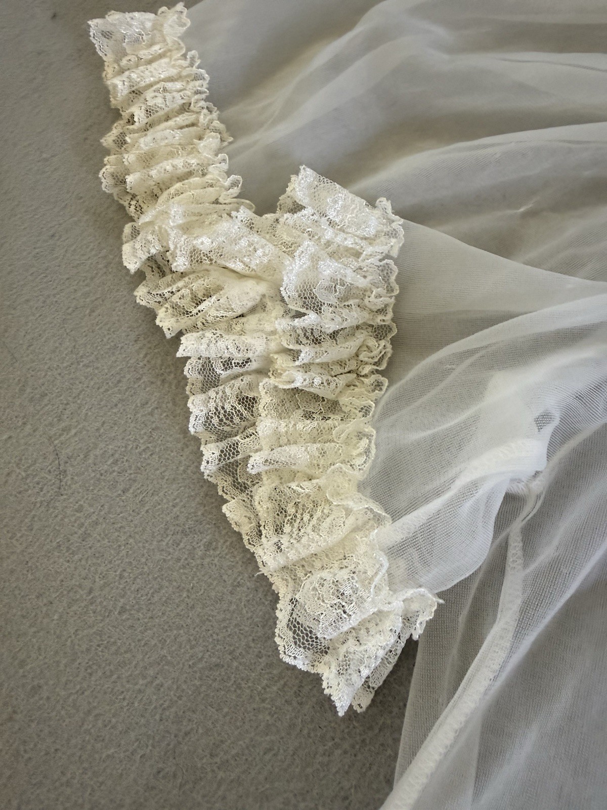 Mayela Vintage Sheer Nylon Babydoll Robe Set Ivory Lace Ruffle Boudoir Lingerie