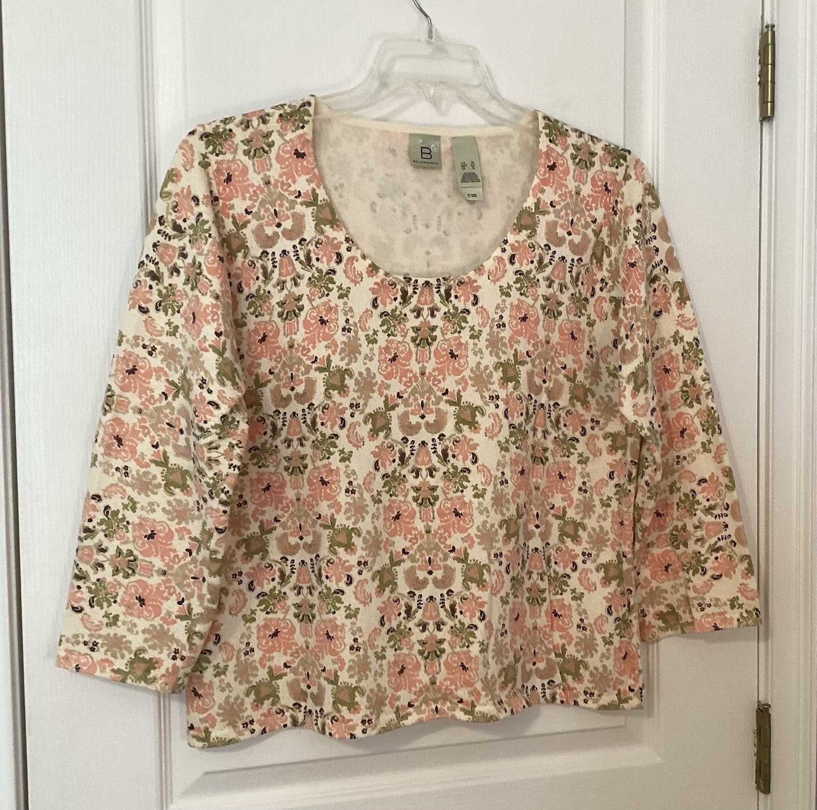 VTG Y2K Belongings Top XL Muted Floral Damask Knit 90’s Made In Hong Kong NWOT