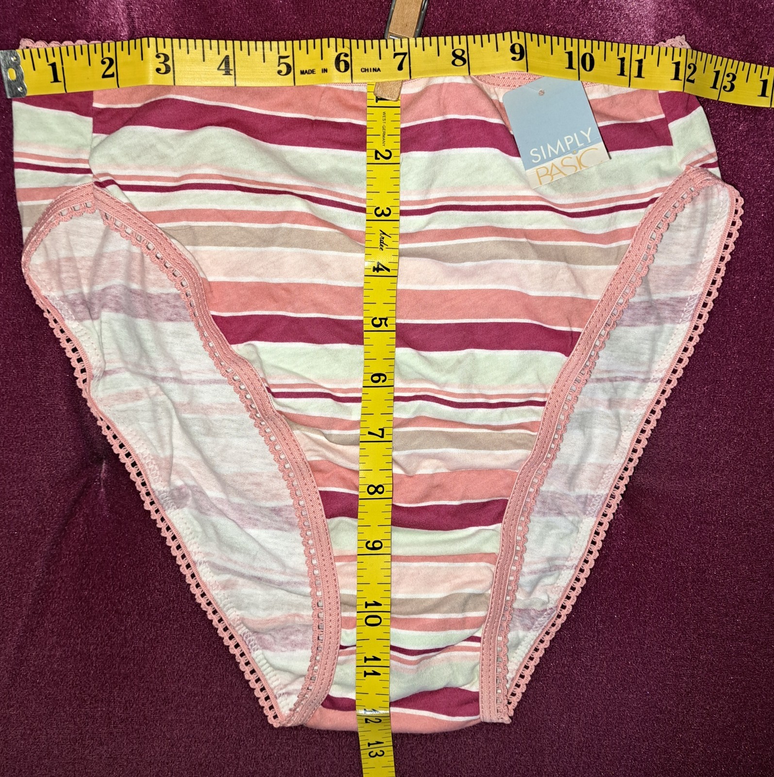 NWT Vtg Y2K Simply Basic High Cut Brief Panty Size 5 Taupe Stripe 100% Cotton