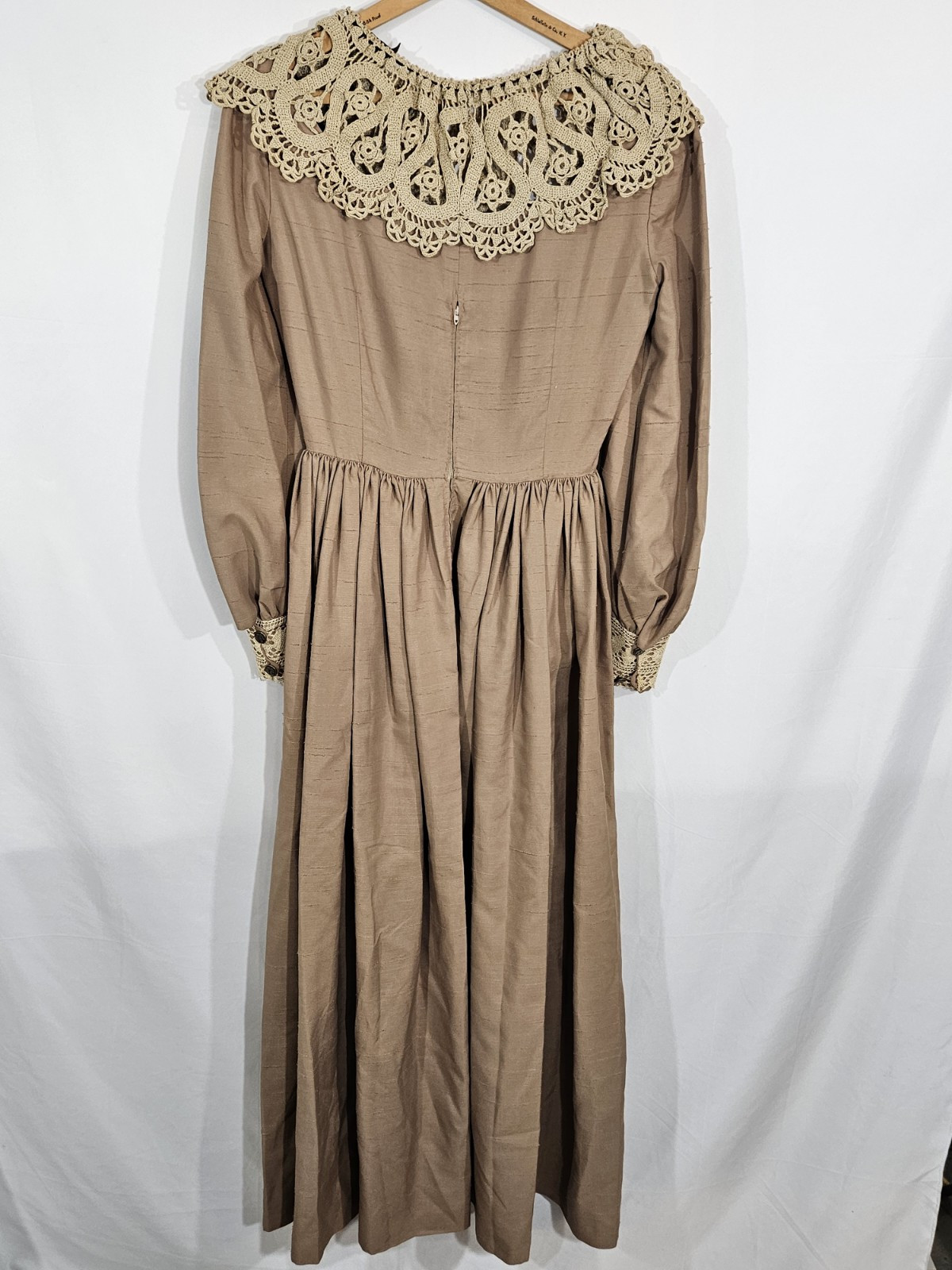 Vintage handmade crochet Lace embroidered dress reenactment theater Renaissance