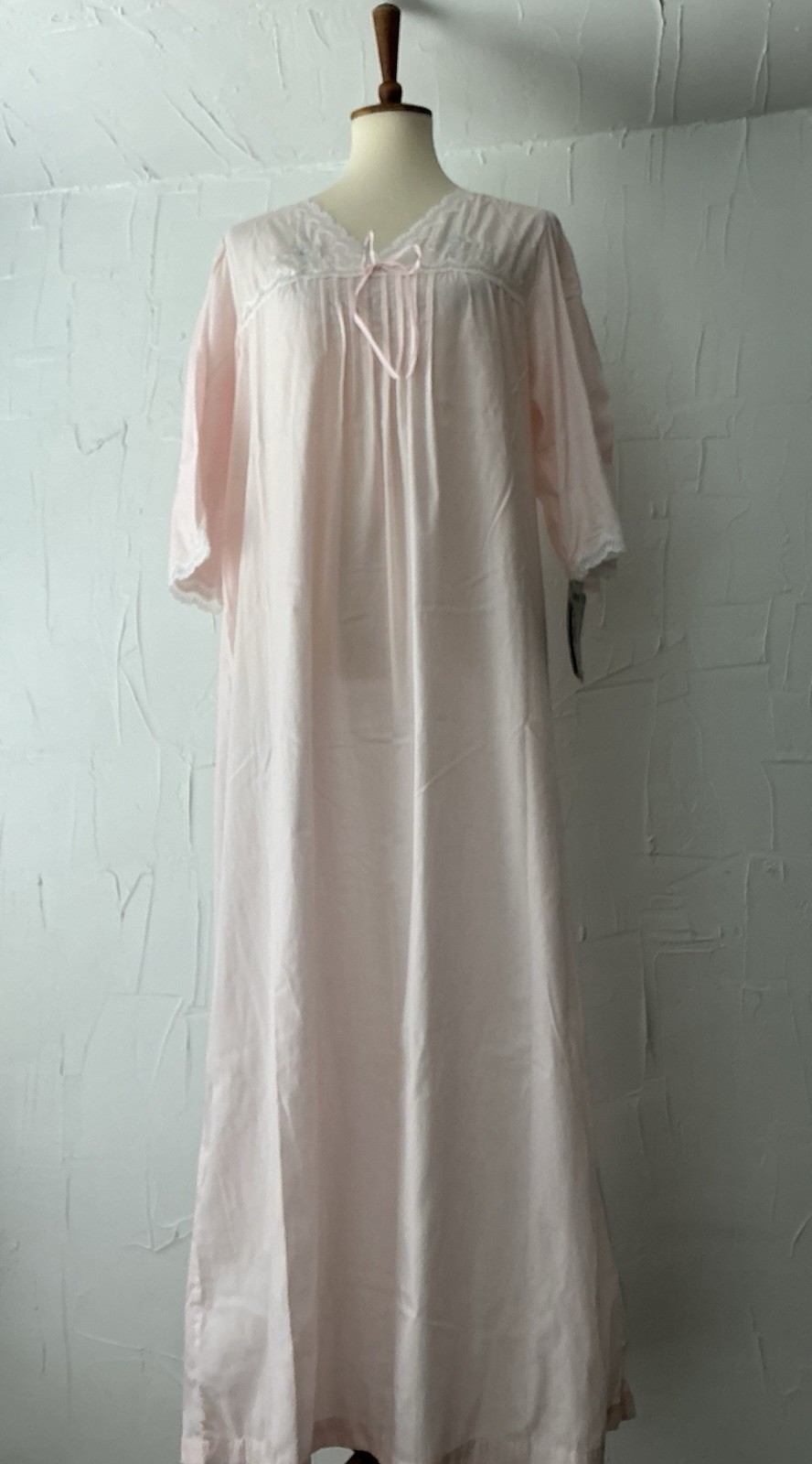 Barbizon Nightgown Medium Pink Authentic Vintage USA Long Lace, Tags Still On