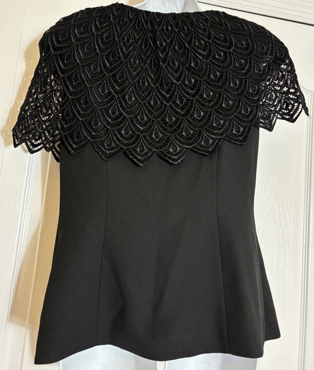 Vtg Cachet Bari Protas black Short Sleeve blazer lace collar shoulder pads sz 10