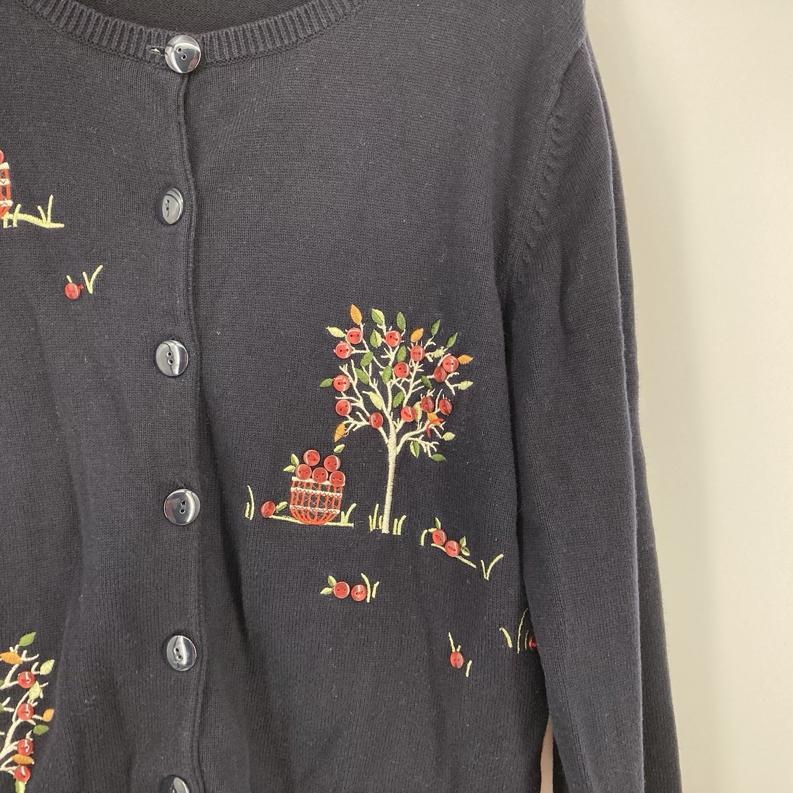 Vtg Christopher & Banks L Embroider Apple Tree Cardigan Fall/Cottagecore/Teacher