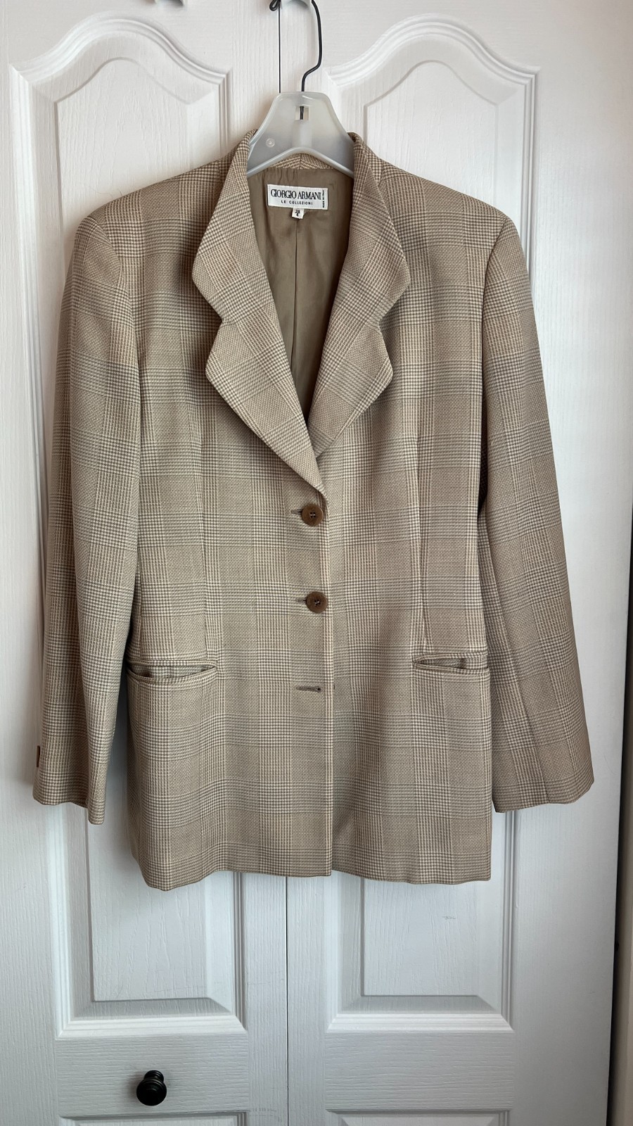 Giorgio Armani Le Collectioni Vintage Beige Plaid Wool Blazer Women&rsquo;s SZ 38/4