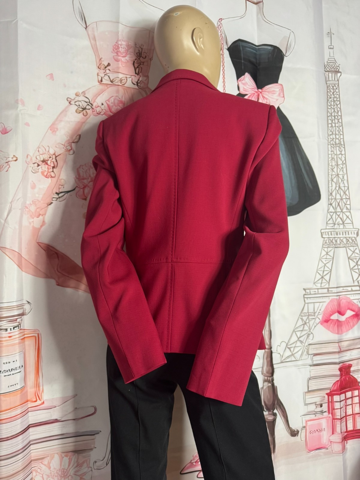 Escada blazer black cherry virgin wool peplum shoulder pads size 36 38 40 MINT condition