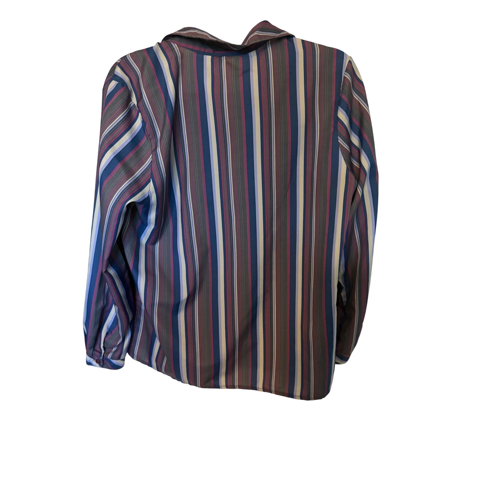 Vintage Vertical Multi Color Striped Long Sleeve Button Down Blouse Burgundy