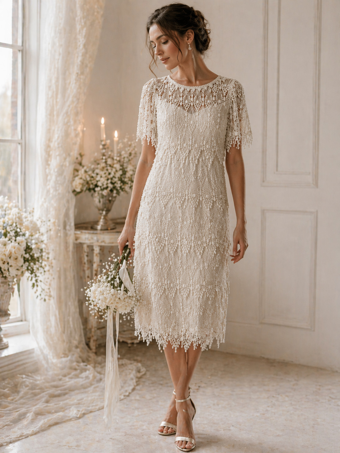 Vintage Dress HOUSE Of BIANCHI Tiered Lace Art Deco Formal Dress Wedding Gown M