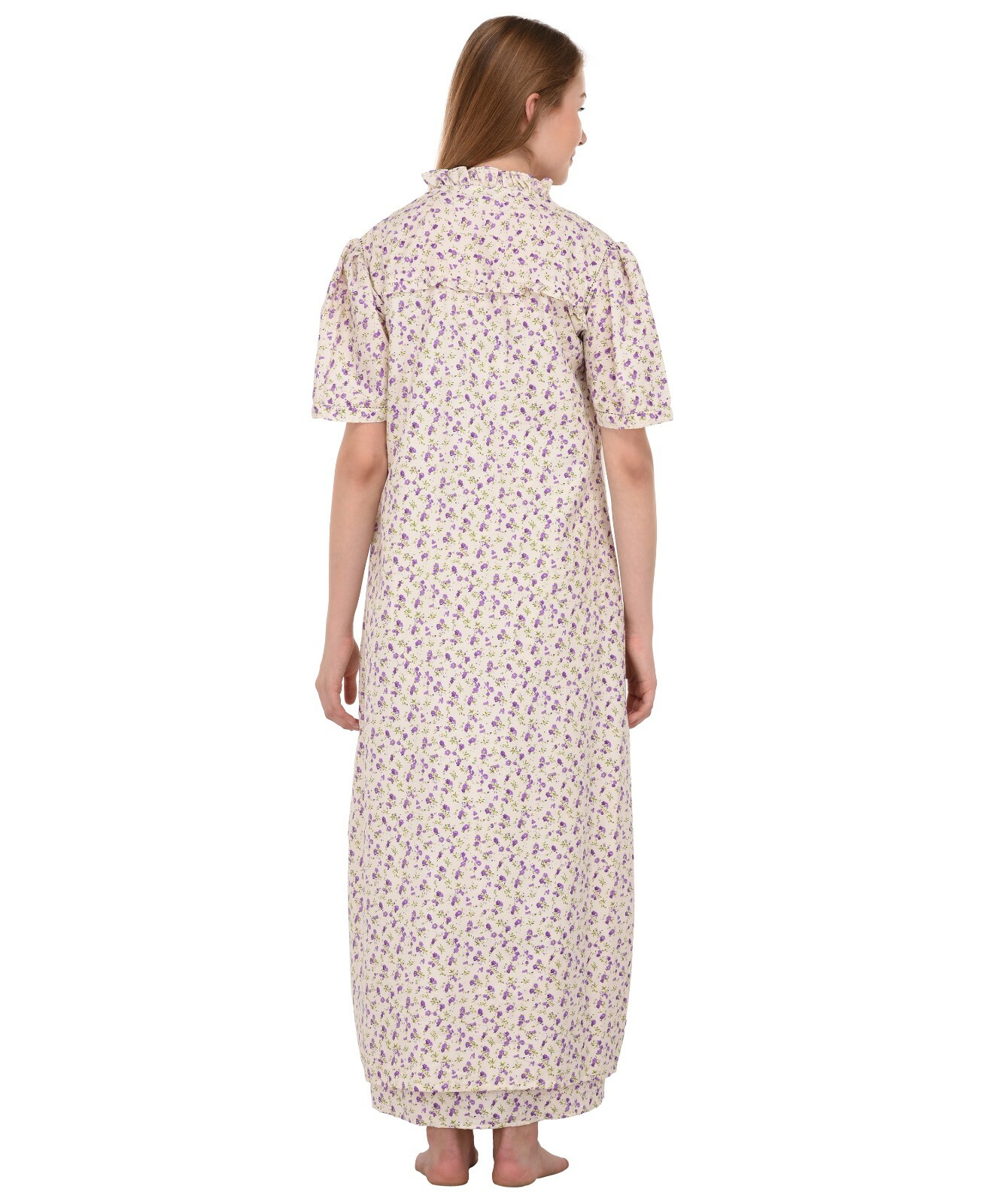 Wrinkle-Resistant Printed Nightdress/Housecoat Set | Cotton Lane