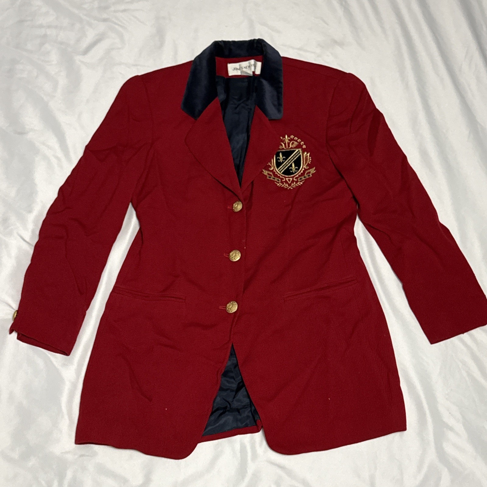 Vintage 80&rsquo;s Jones New York Red Embroidered Blazer Fluer de Lis USA Size 6 READ