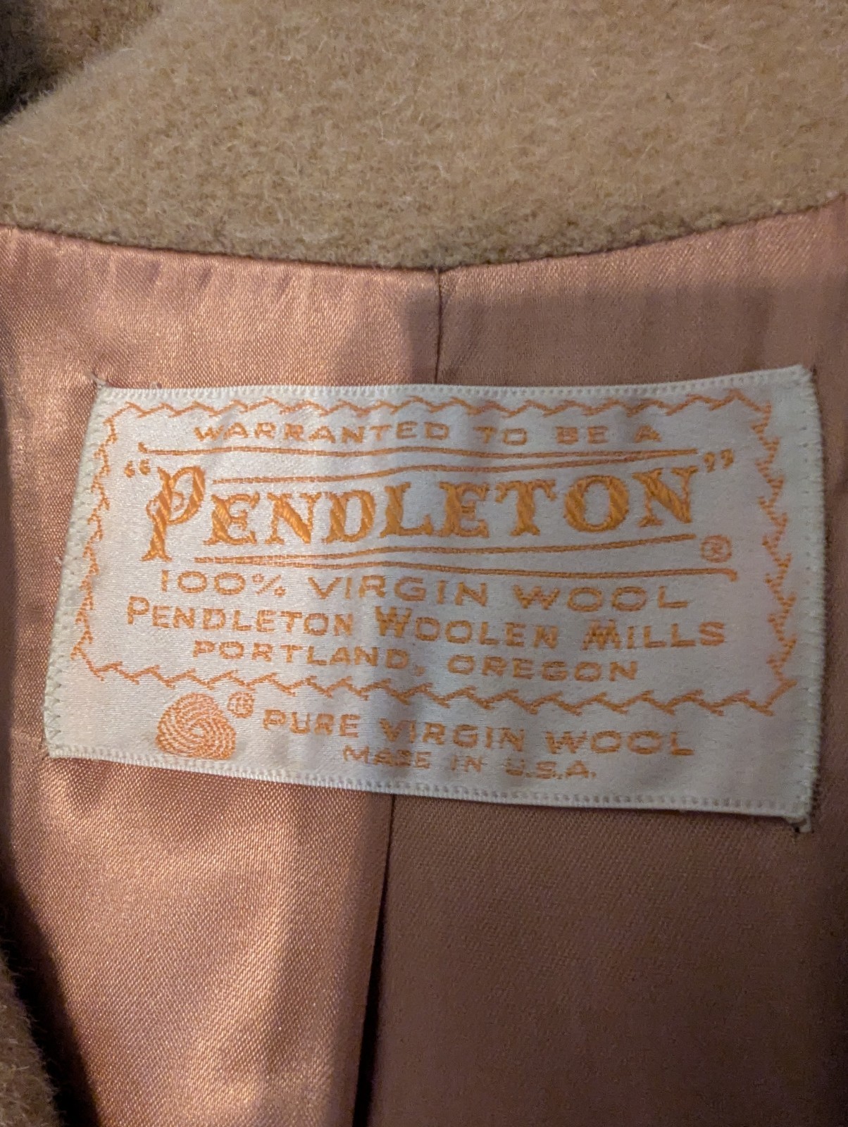Vintage 1970s Pendleton Tan Beige Camel Coat Jacket Large 100% Virgin Wool Lined
