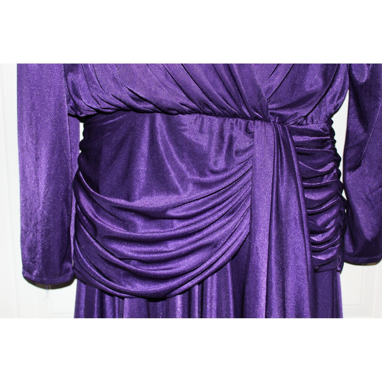 Abby Kent Vintage 80s Purple Beaded Sequin Ruched Dress SZ 14 USA Whimsical Glam