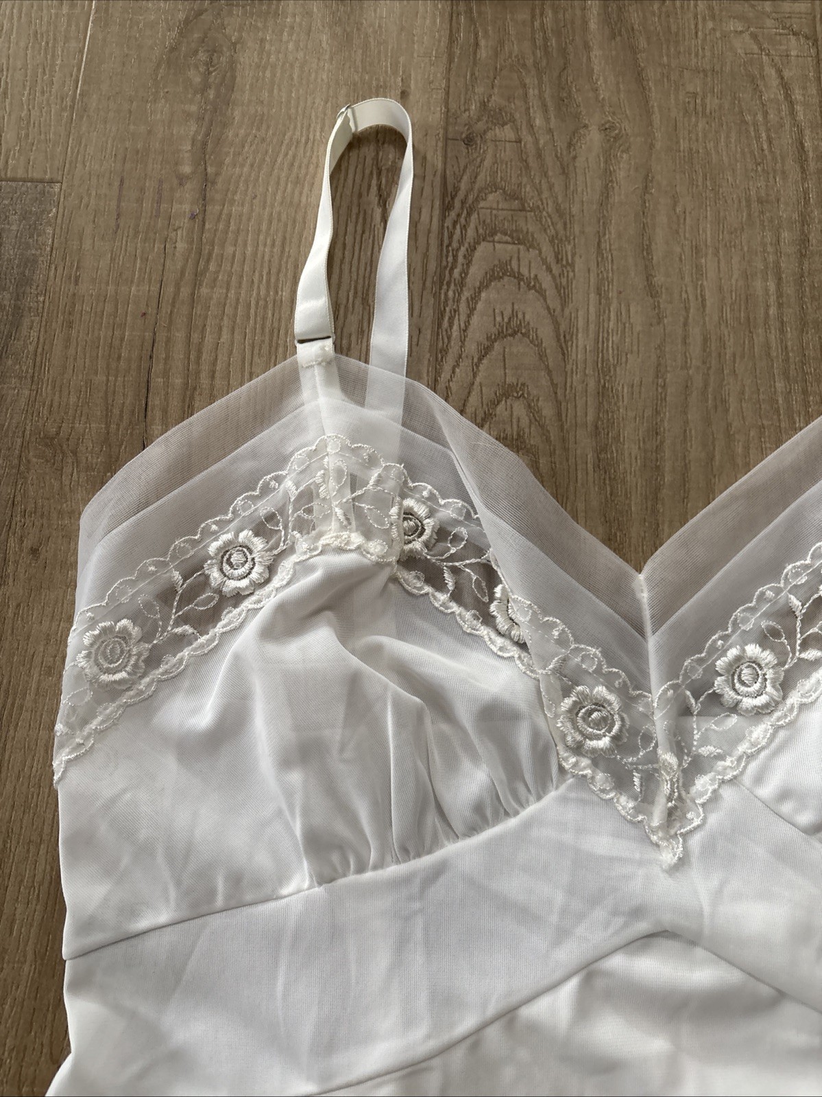SEARS Tailored White Slip With Shadow Panel, Size 36 Lace Trim Adjustable Straps