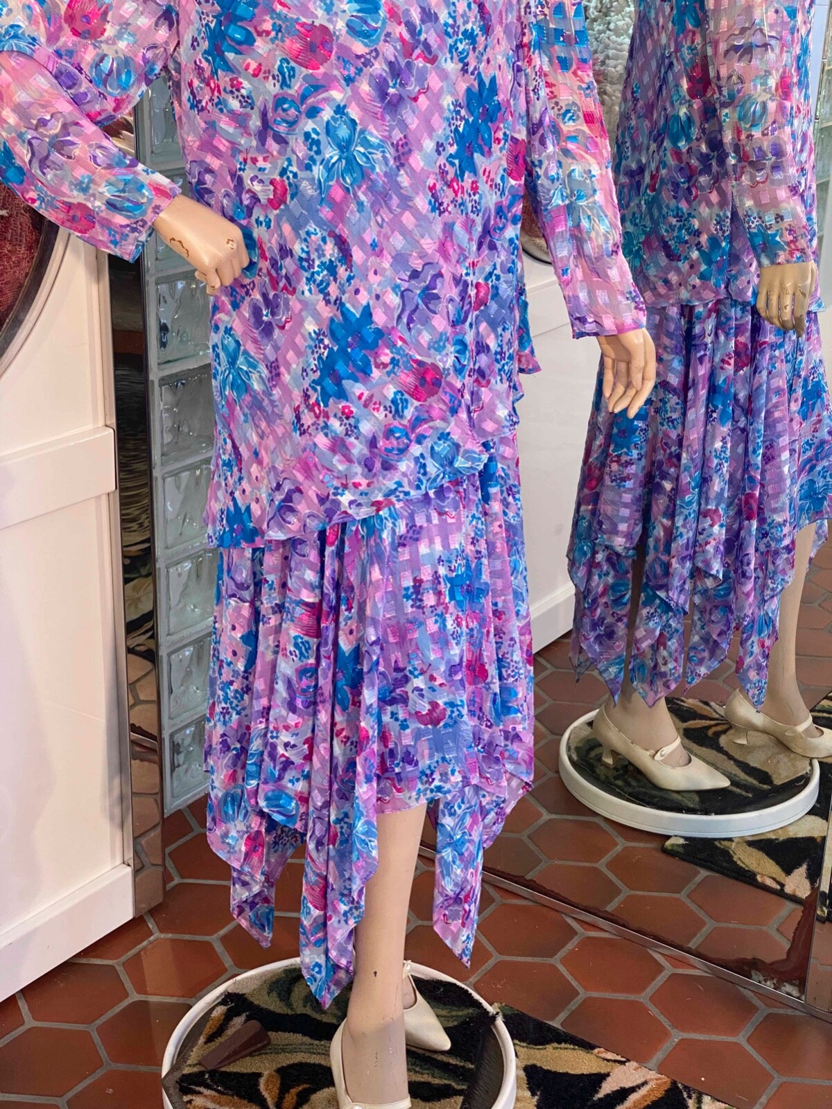 VTG Drop Waist Handkerchief Hem Flapper Gatsby Dress XL PATRA PLUS Multicolor