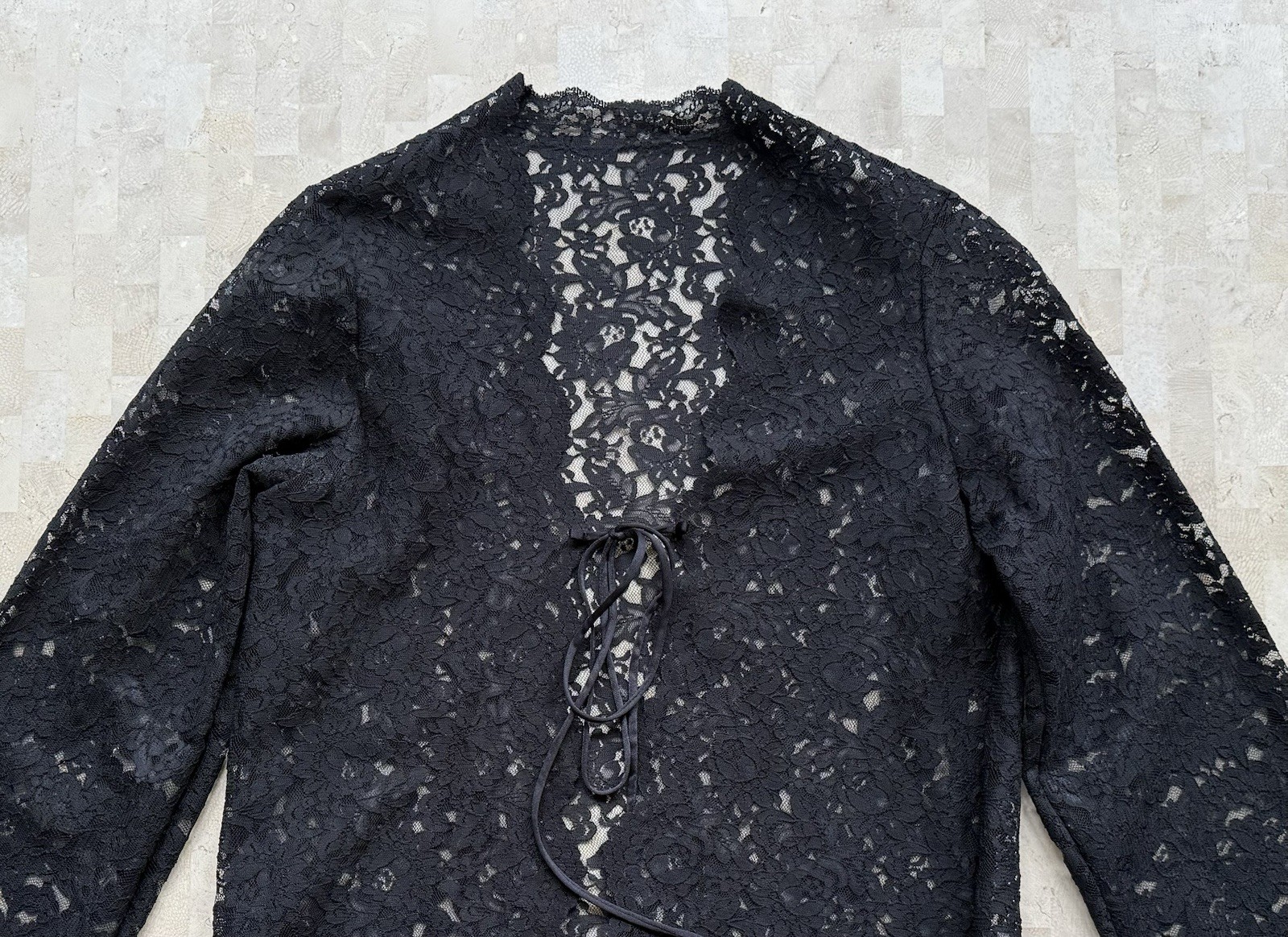 VTG Black Lace Robe Lingerie Miss Elaine Duster Union Made USA Whimsigoth S/M