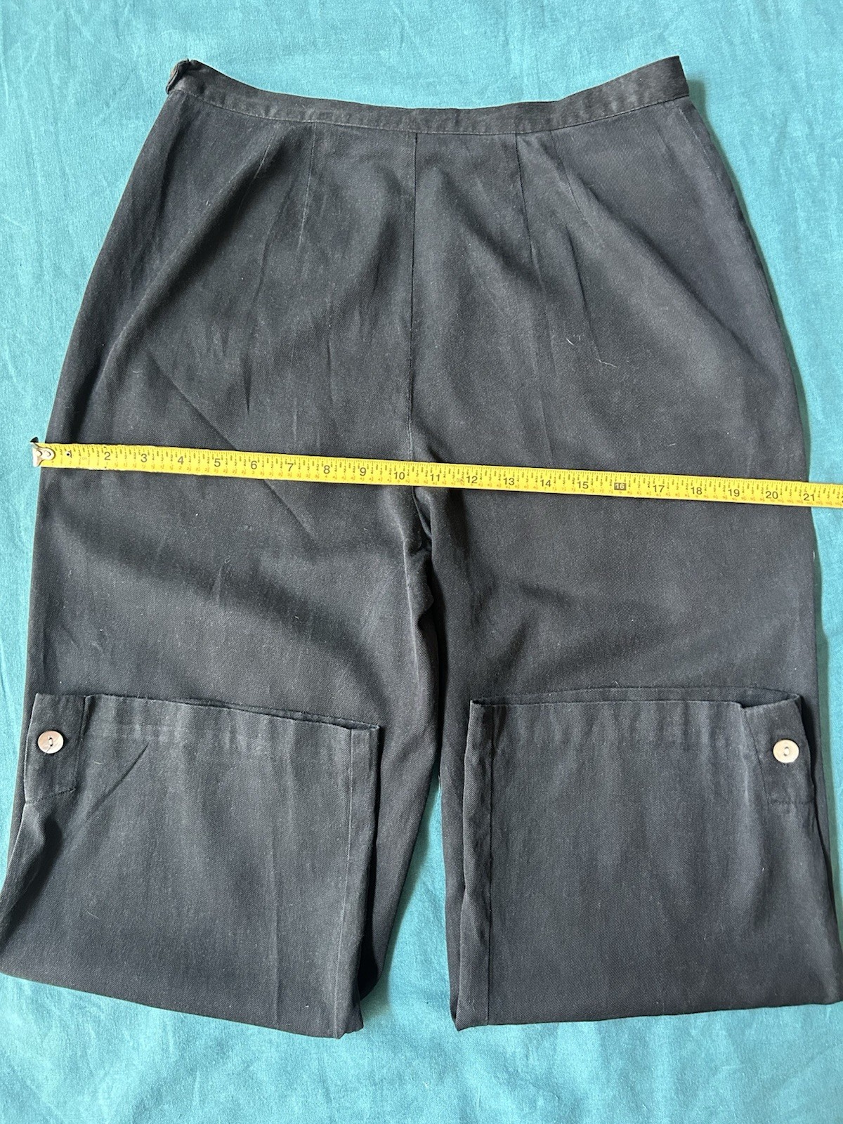 90s Capri Pants Black Silk Cotton Bobby Chan High Waist Pedal Pushers Sz 8 29” W