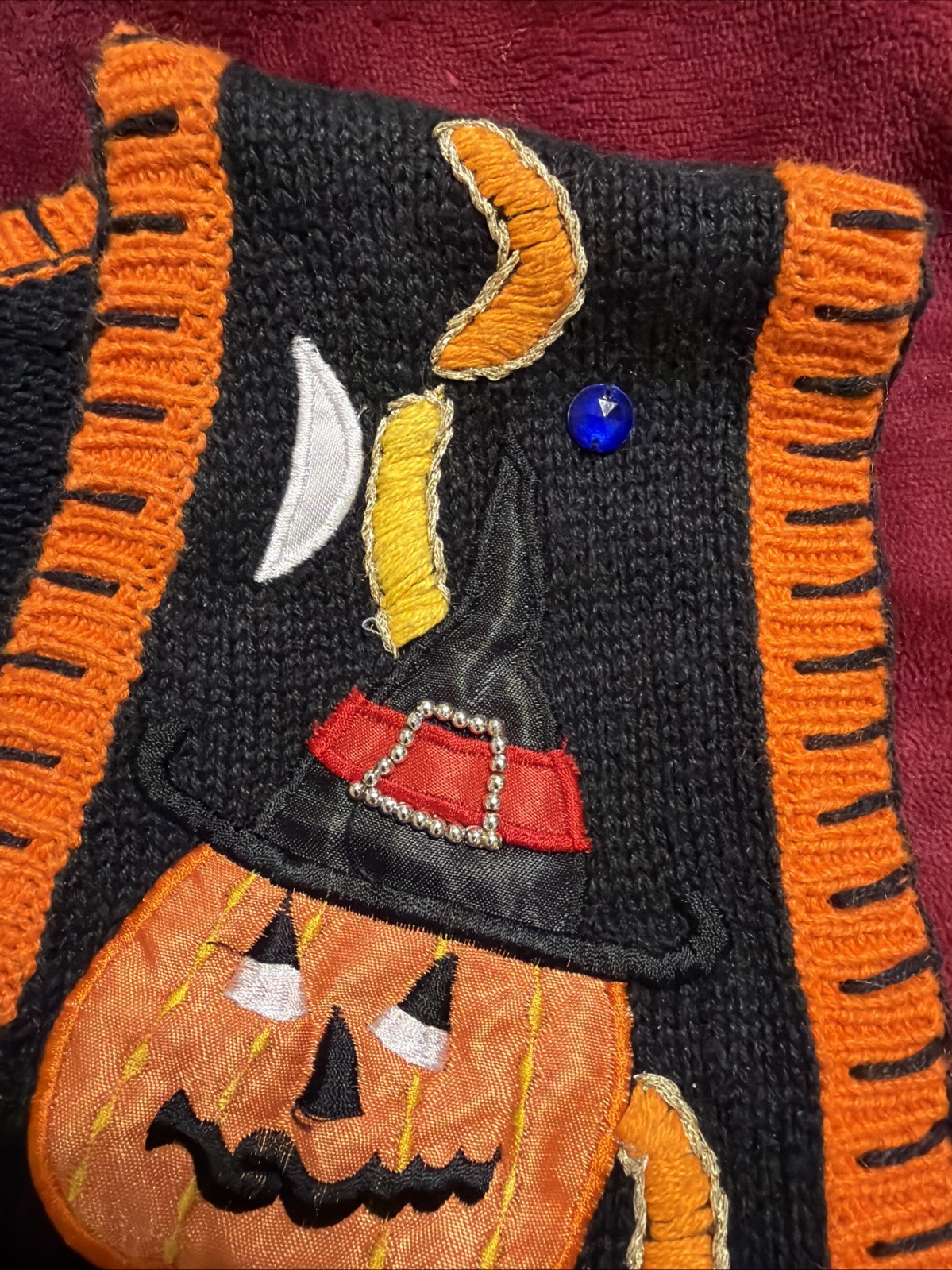 Women&rsquo;s Vintage Basic Editions Black/Orange Embellished & Beaded Halloween Vest