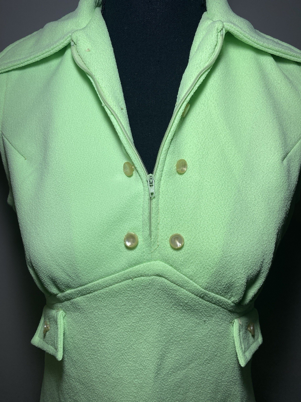 Vintage Homemade 70’s Lime Green Disco Go Go Sleeveless Short Dress Small