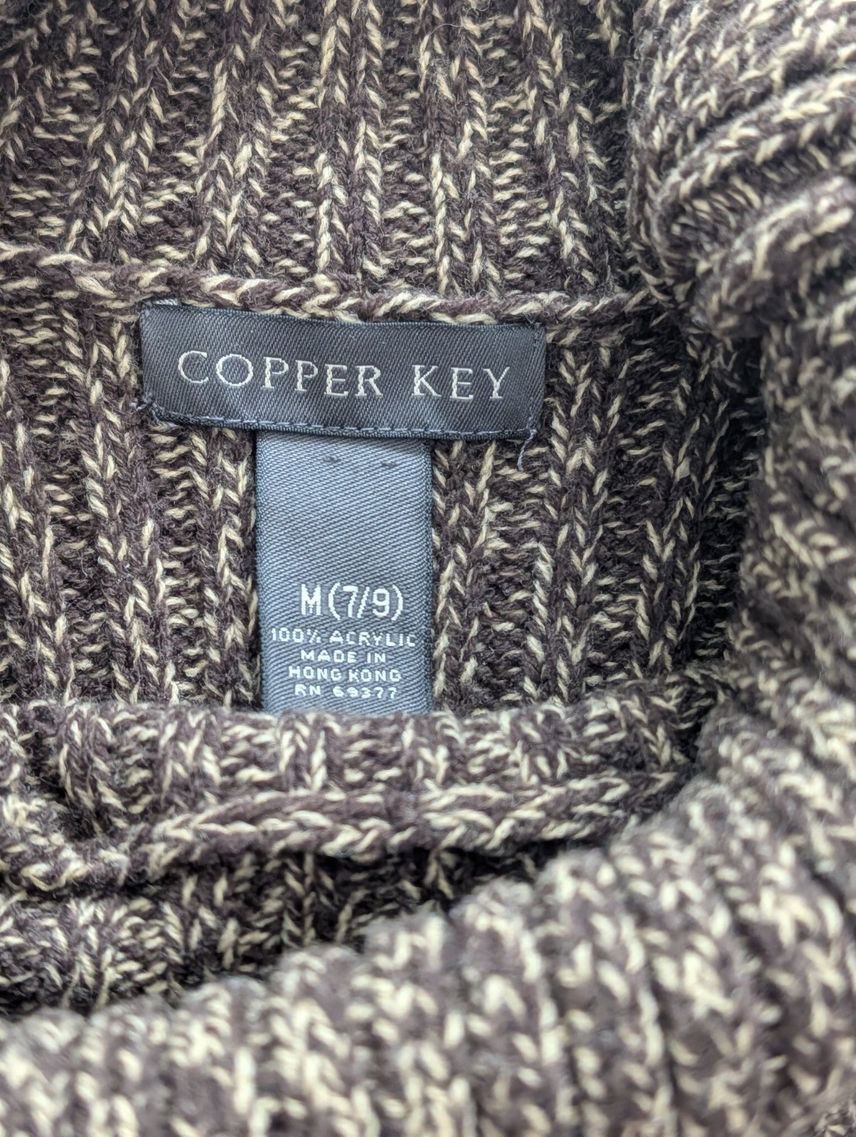 VTG Copper Key Brown Chunky Knit Sleeveless Turtleneck Sweater Vest M 7/9