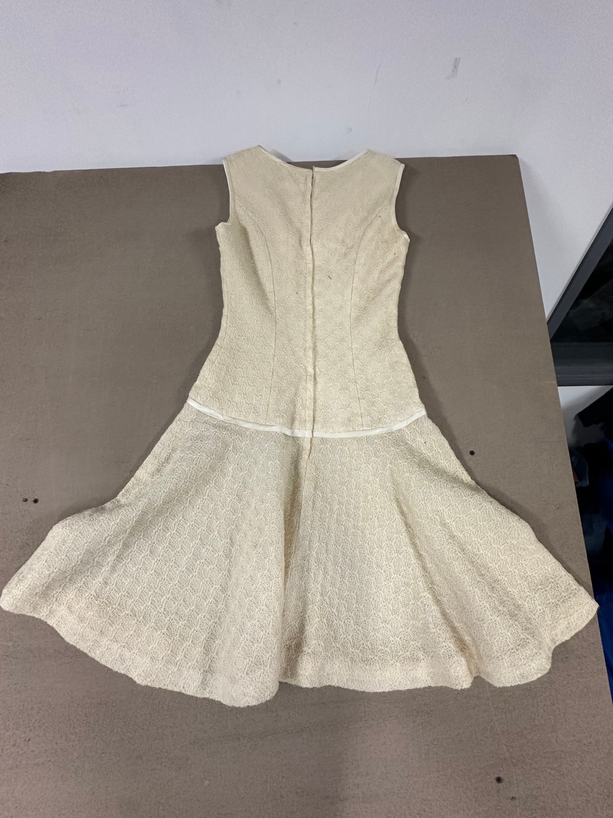 Vtg Parfait Originals Womens Dress 9 Cream Ivory Lace Drop Waist Mod 60s Flared