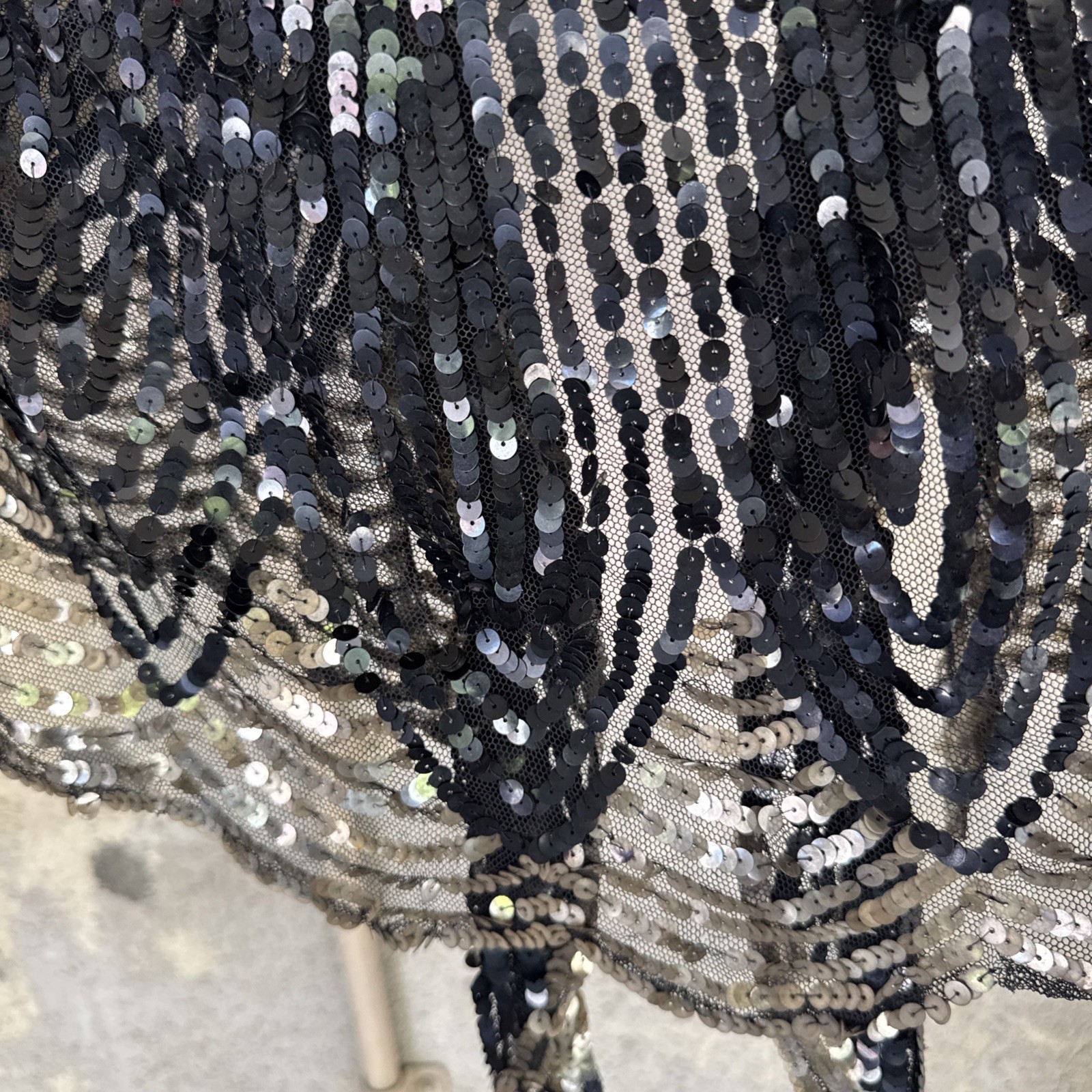 Vintage 1930s Black & Silver Sequin On Net Scalloped Cape Art Deco Dress Top