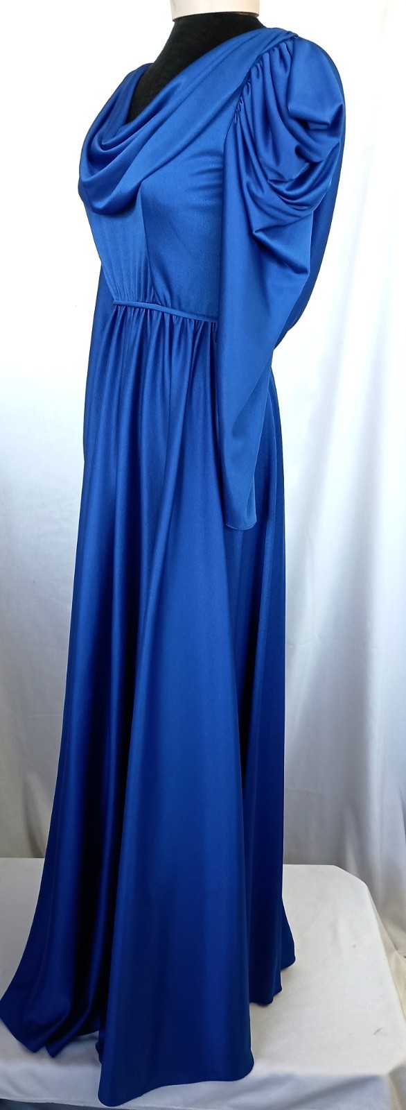 Vtg 80&rsquo;s Royal Blue Draped Neck Goddess Style Prom/Special Occasion Gown Size 10