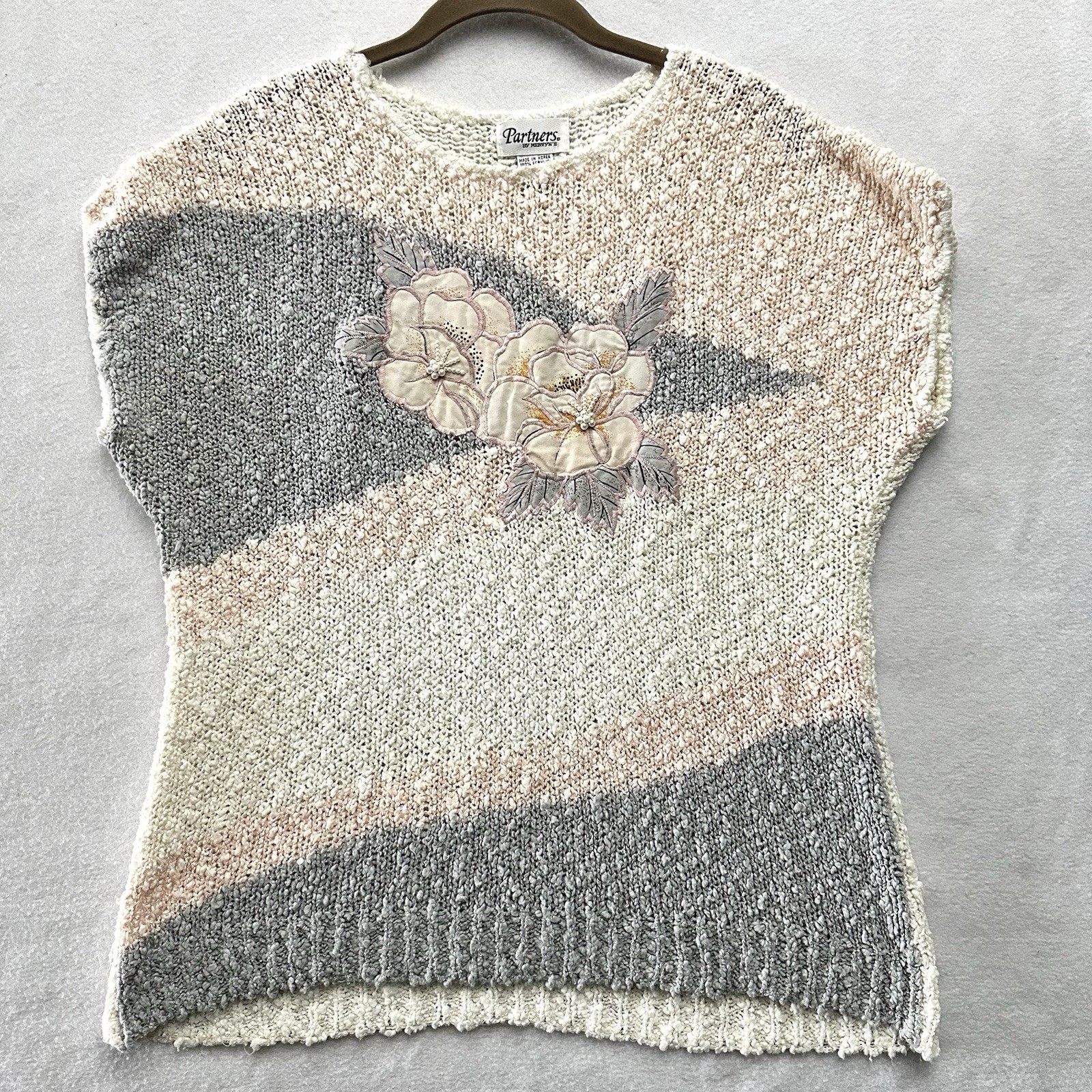 VTG 80s Partners by Mervyns Sweater M Medium Pearl Chunky Peach Flower