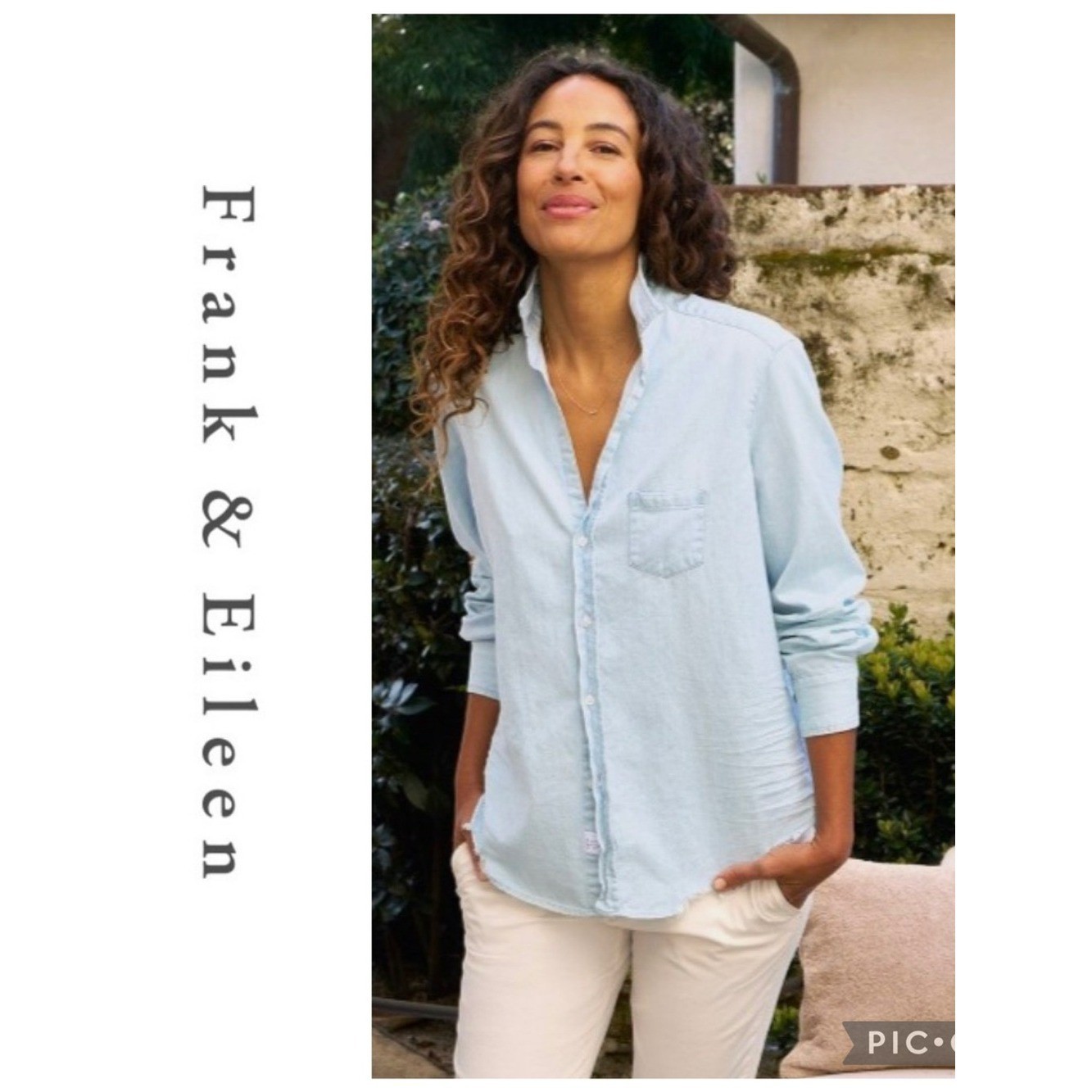 Frank & Eileen Famous Button Down Cotton Denim Distressed Splattered Shirt Sz L
