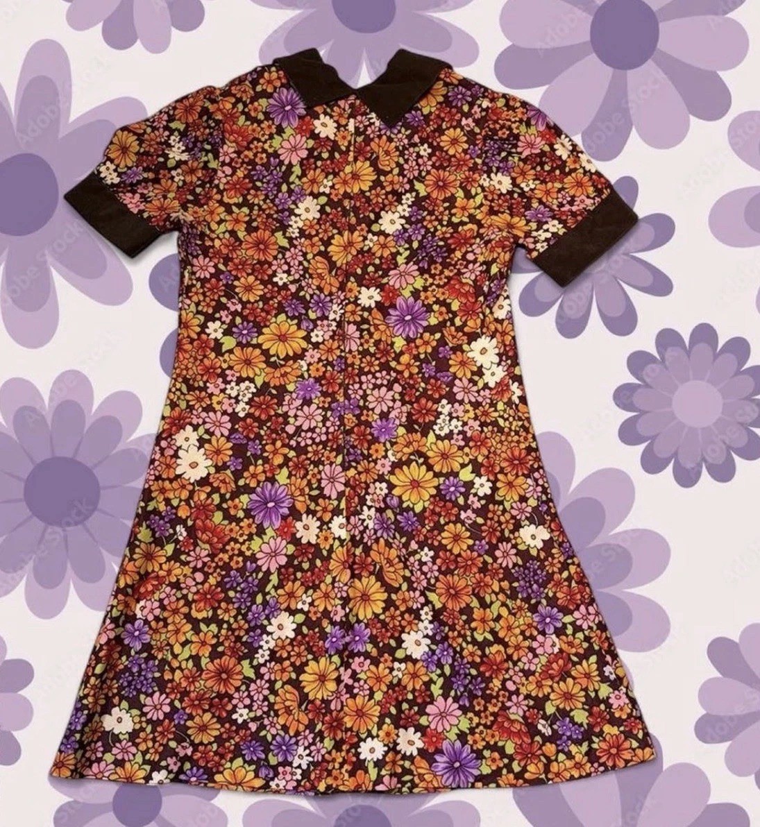 TRUE Vintage Beau Time 1970s Ditsy Flower Power Mini Mod Babydoll Dress Size S