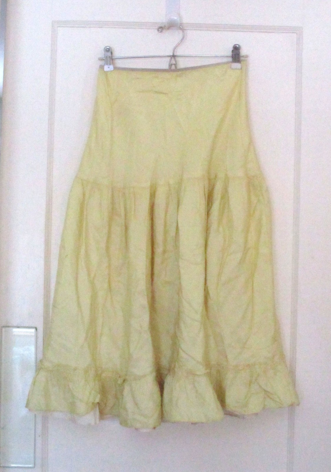 1940&rsquo;s Addison Yellow Glossy Petticoat Tiered Ruffle Slip Skirt Size XS Vintage