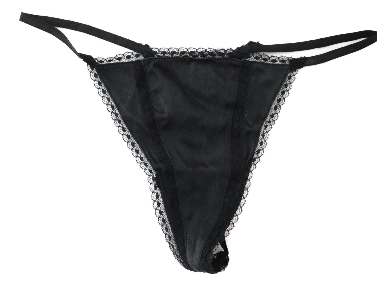 VTG Victoria&rsquo;s Secret Y2K Silk Lace Edge V-String Thong Panty SMALL