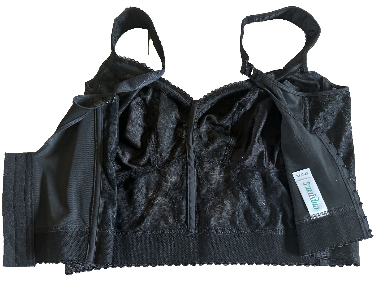 Carnival Vintage Full Coverage Wire-free Long Line Bras Size 44DD Lace Black 730
