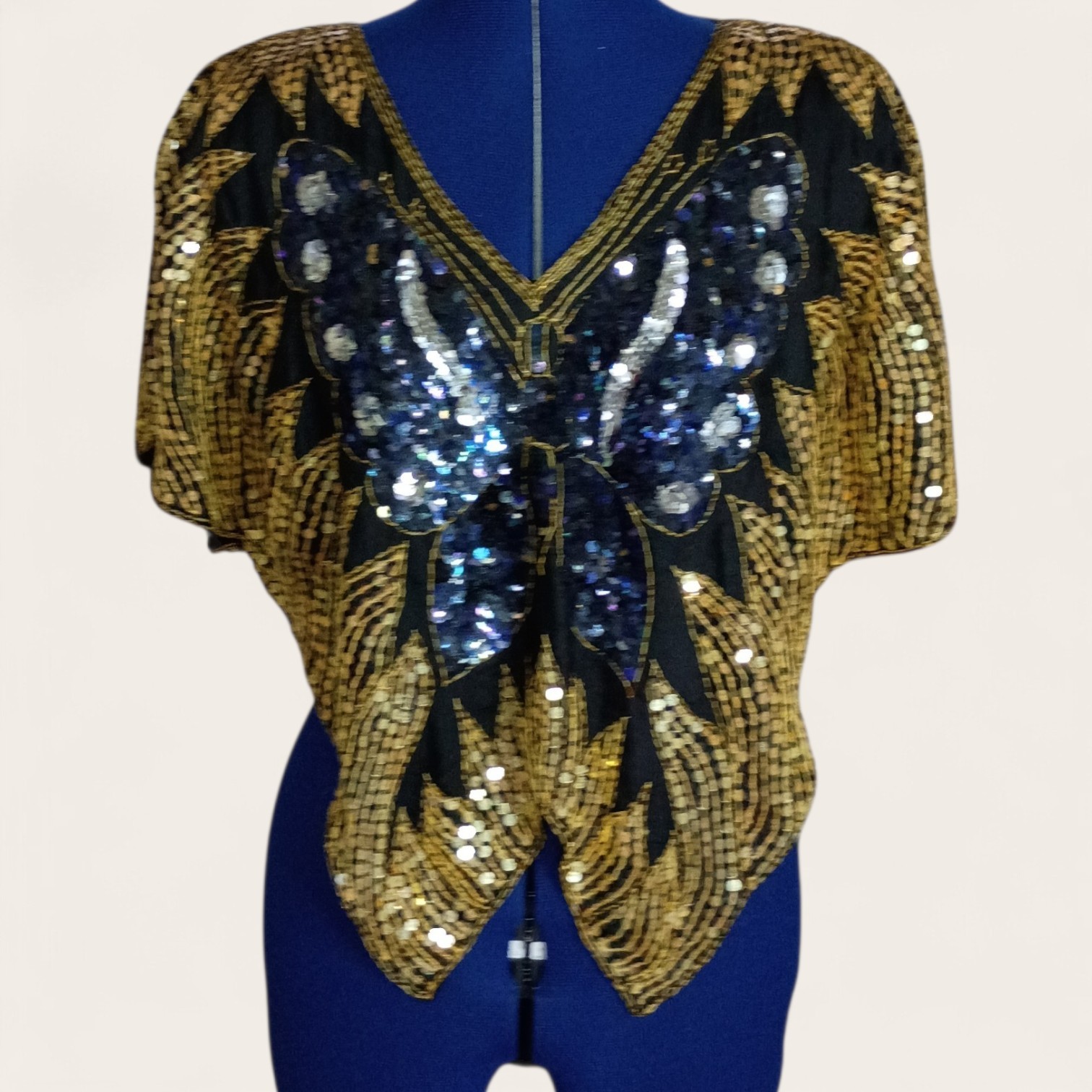 Vintage Sequin Butterfly Silk Top