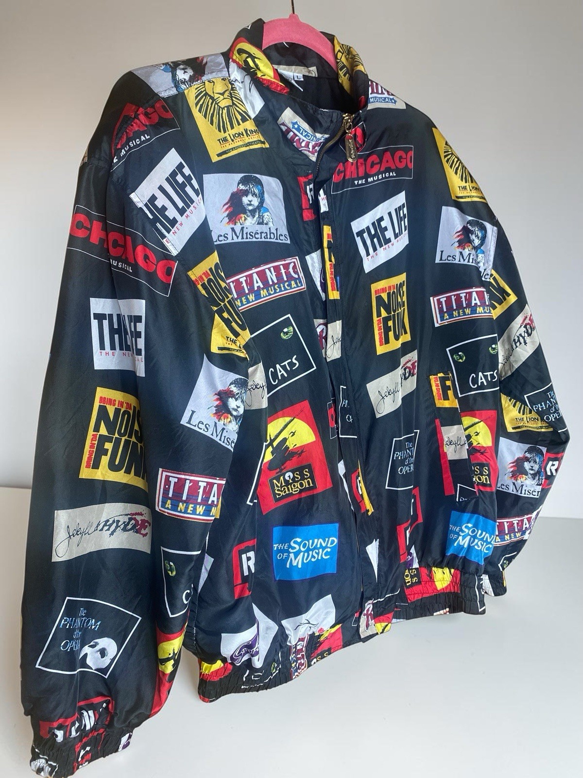 Vintage 90s FU DA Silk Bomber Jacket With Broadway Show Signs , Size Large L