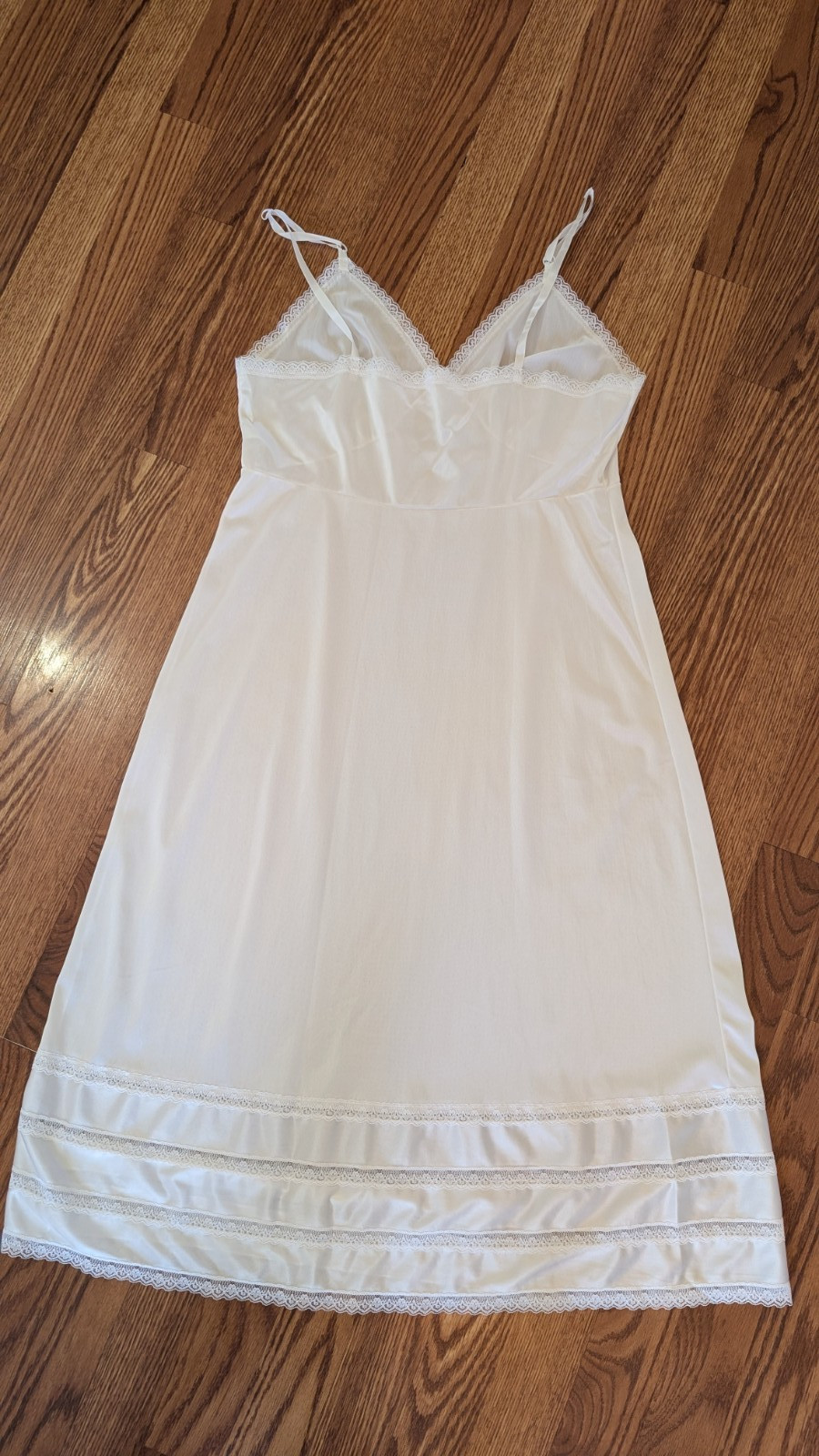 Sears White Nylon Full Slip Lace Bust & Hem Trim Adj Straps Sz 38 Long Perfect!