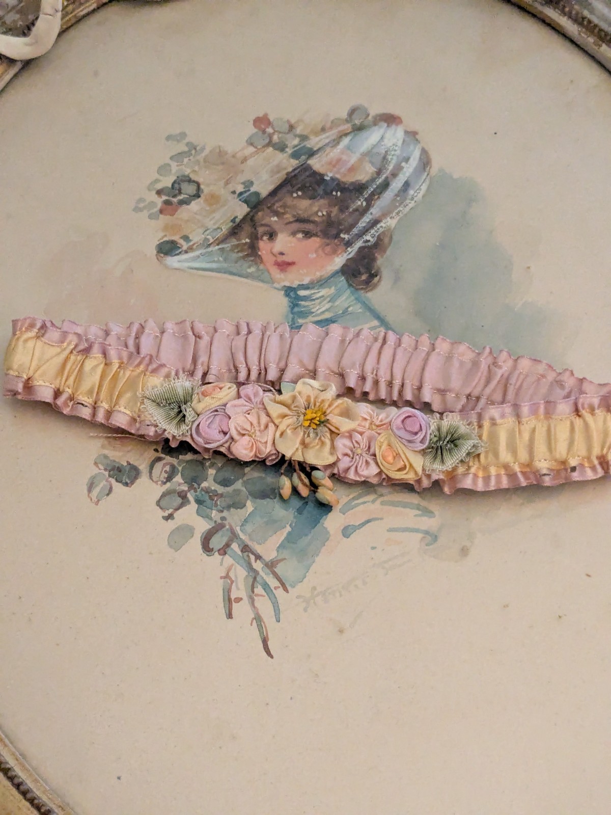 Flapper 1920’S Ribbonwork Silk Garter So Many Flowers Lavender And Yellow