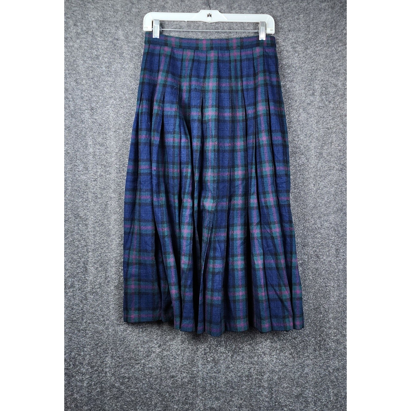 Pendleton Pleated Maxi Skirt Women 10 Blue Green Bailey Tartan Wool Vintage