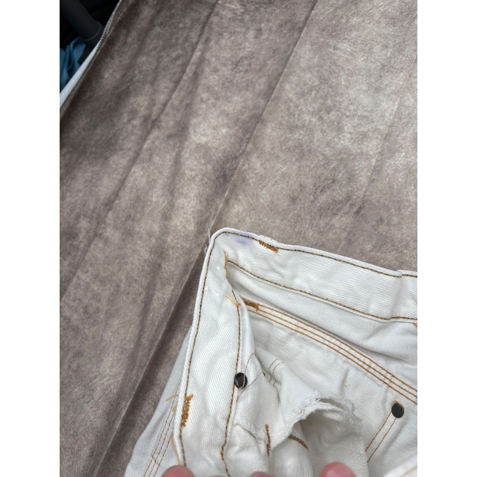 Red Snap White Denim Flared Jeans Contrast Stitch Workwear Size 26×29 Y2K 90s