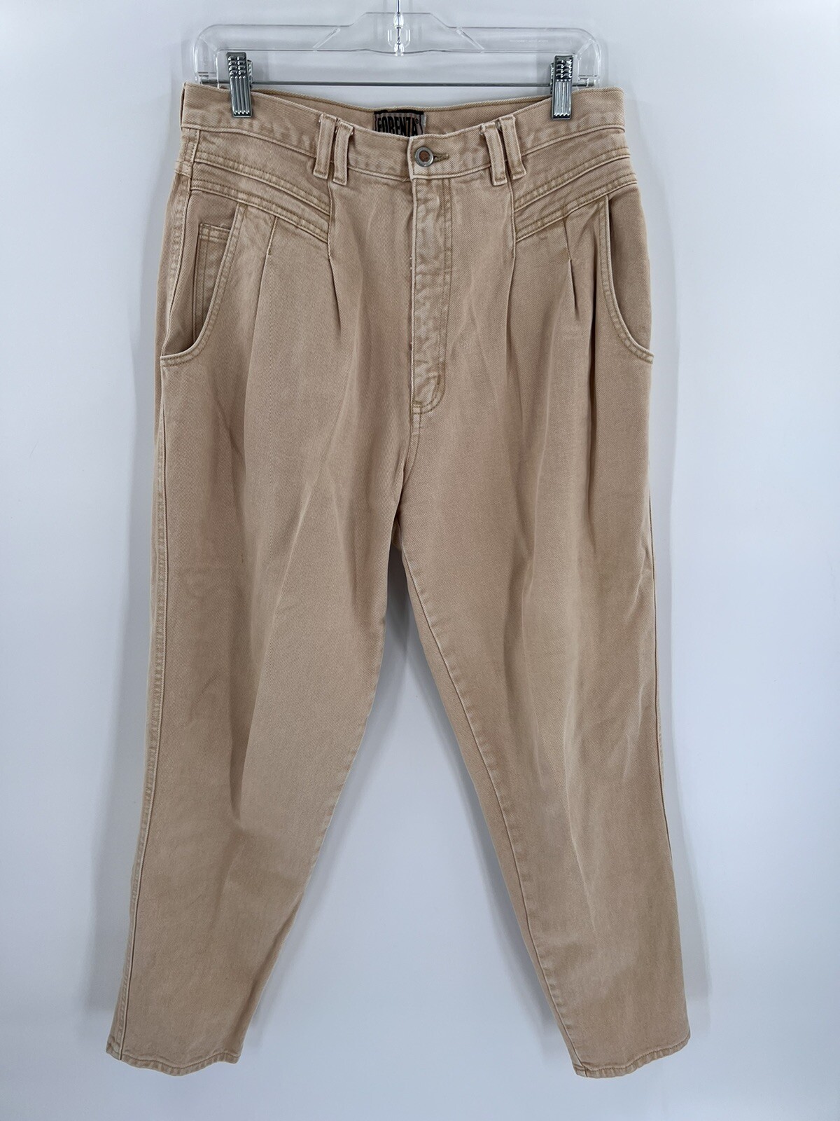 Vintage 80s Mom Tan Jeans Pants Forenza Size 14 (32&Prime;X29.5&Prime;) High Rise Pleated EC
