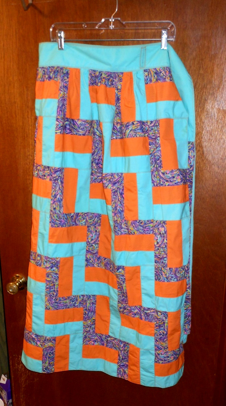 Homemade Wife 70’s Patchwork Orange/Teal/Purple Hostess Maxi Wrap 42&Prime;L x 34&Prime;W
