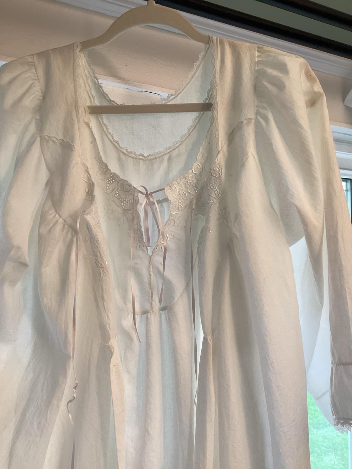 Deena Lightweight Cotton Blend White Nightgown & Robe Set Romantic Cottagecore S