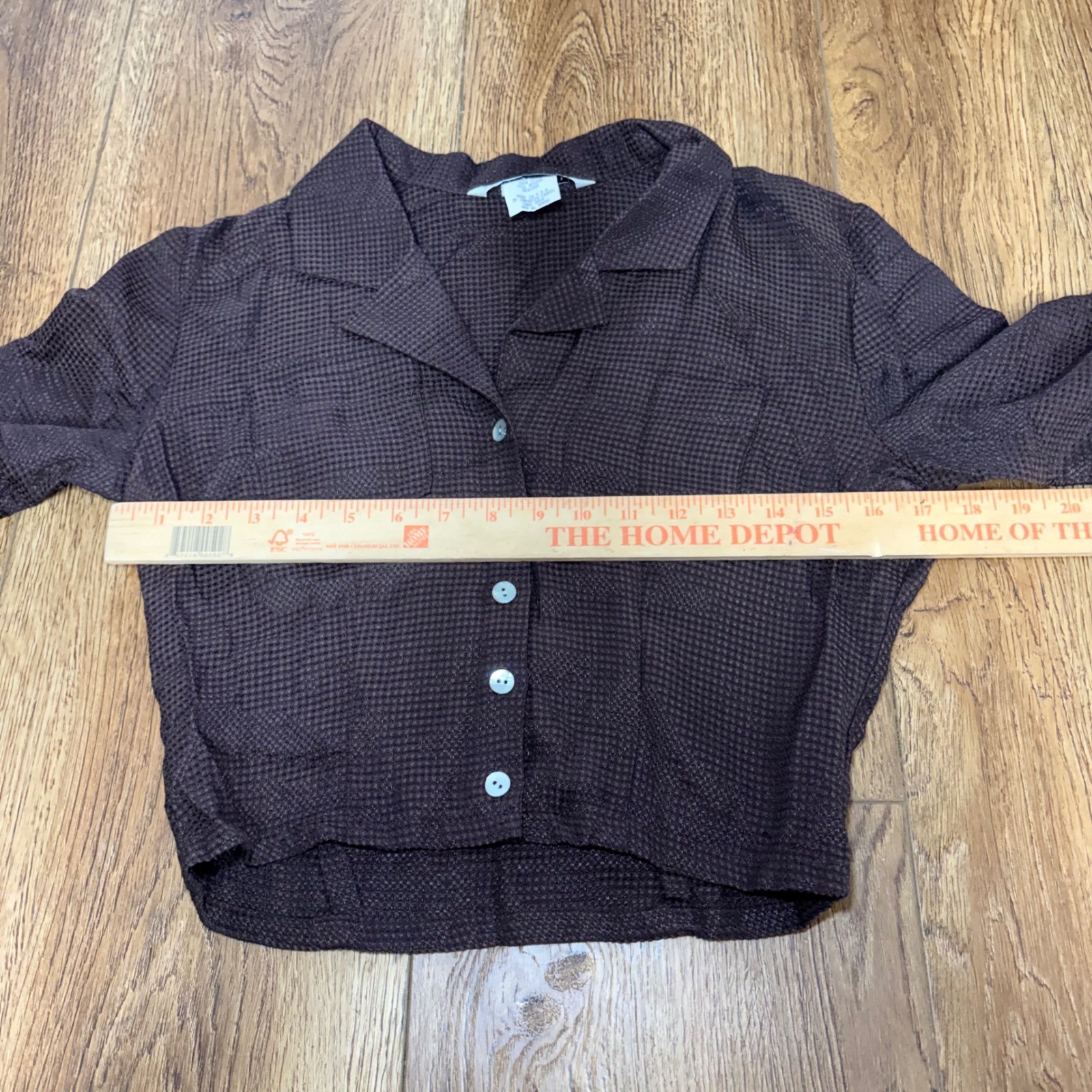 90s Jonathan Martin Brown Cropped Button Up Blouse Indie Sleeze Womens M USA