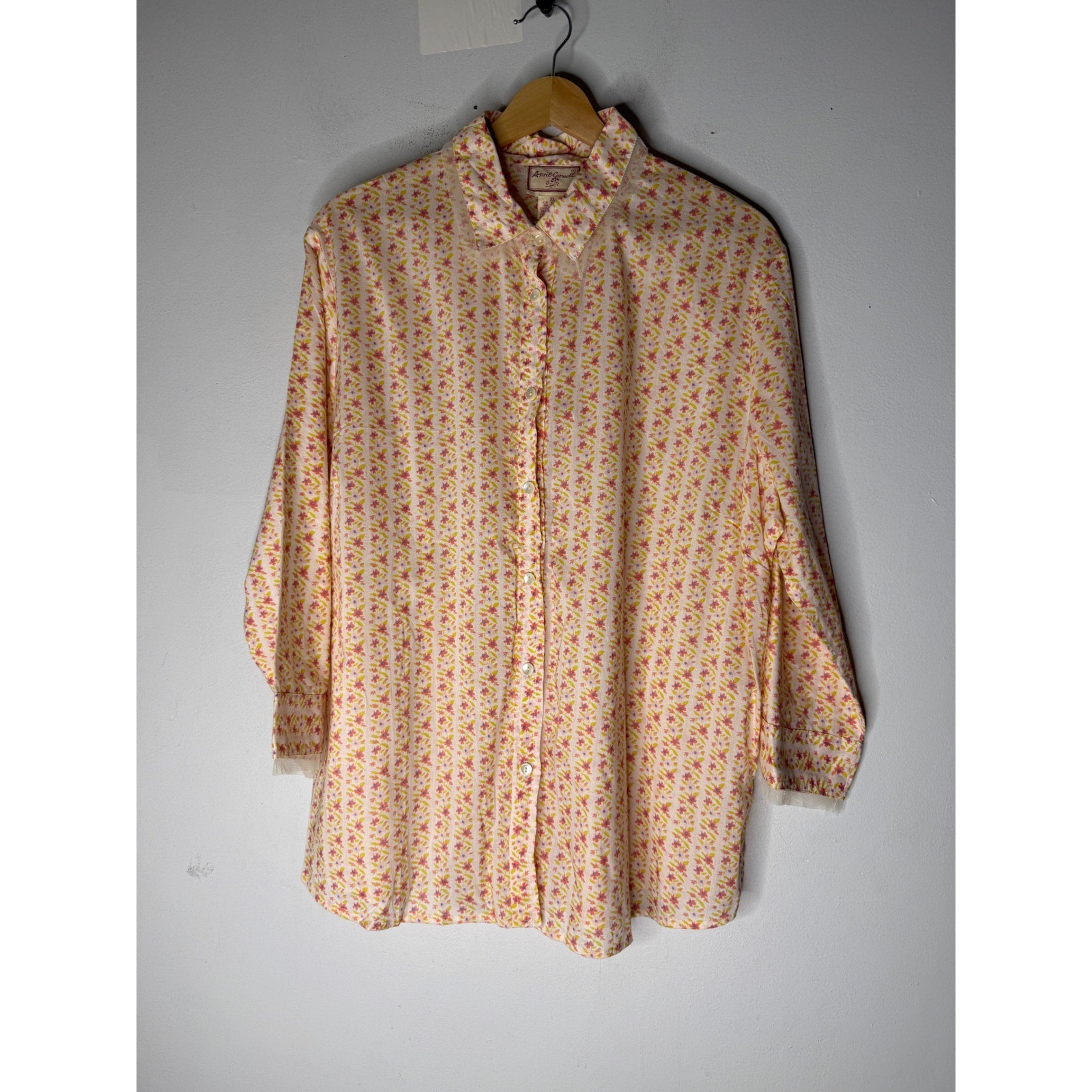 Vintage april Cornell orange floral cotton collar 3/4 sleeve button down XL