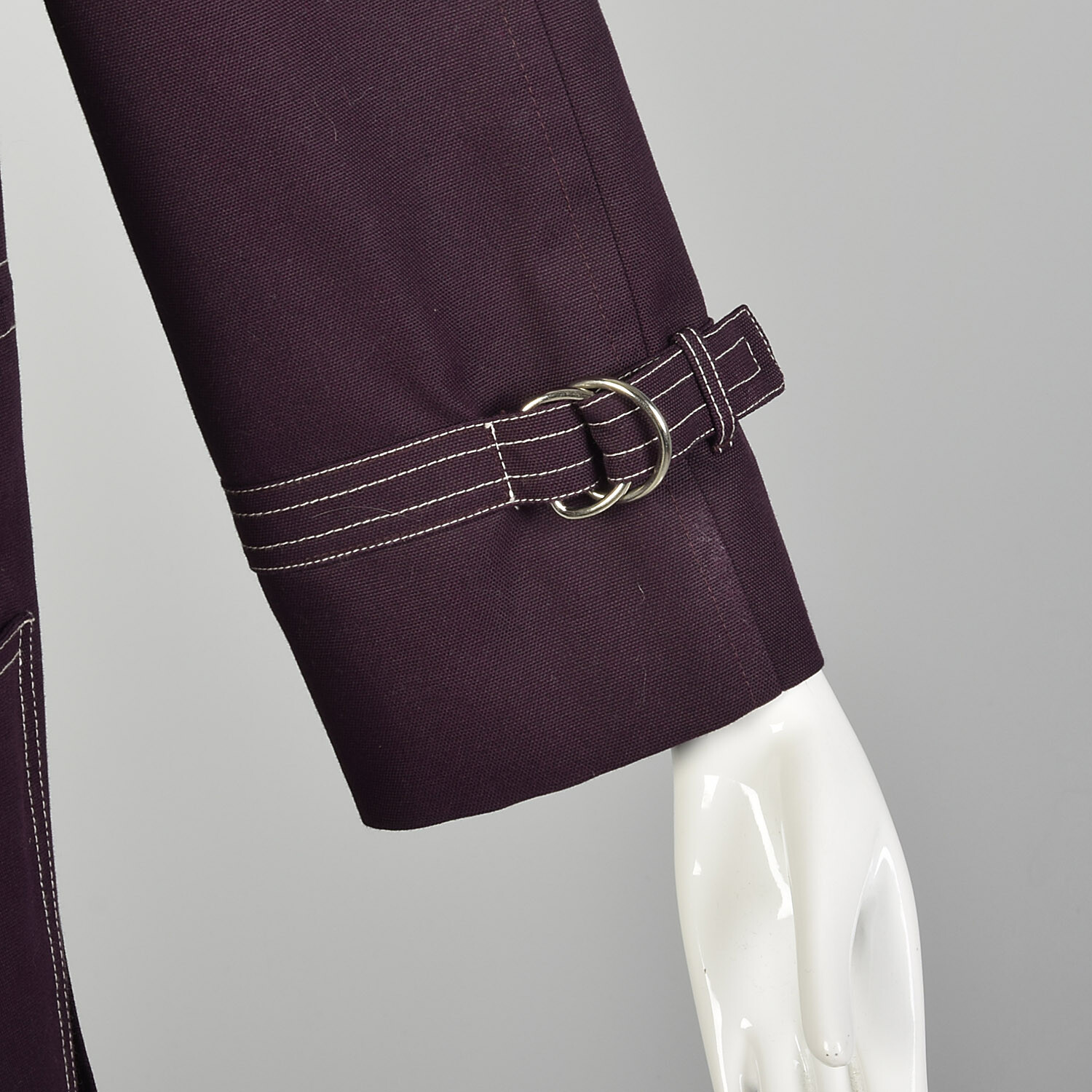 Medium 1960s Coat Plum Aubergine Mod Double Breasted Canvas Autumn VTG 60s