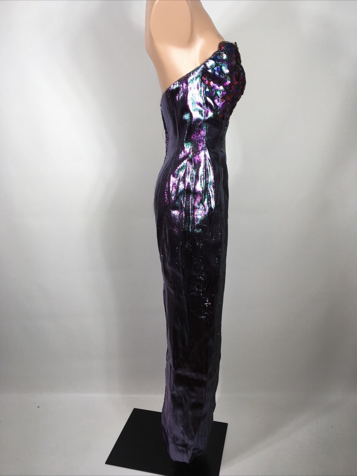 Vintage 80s Liquid Multicolor Lame Foil Cocktail Prom Party Dress S/M Sequin