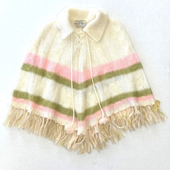 Womens Vintage 60s Poncho Mod Sweater Andrew St John NWT New Rare Stripe