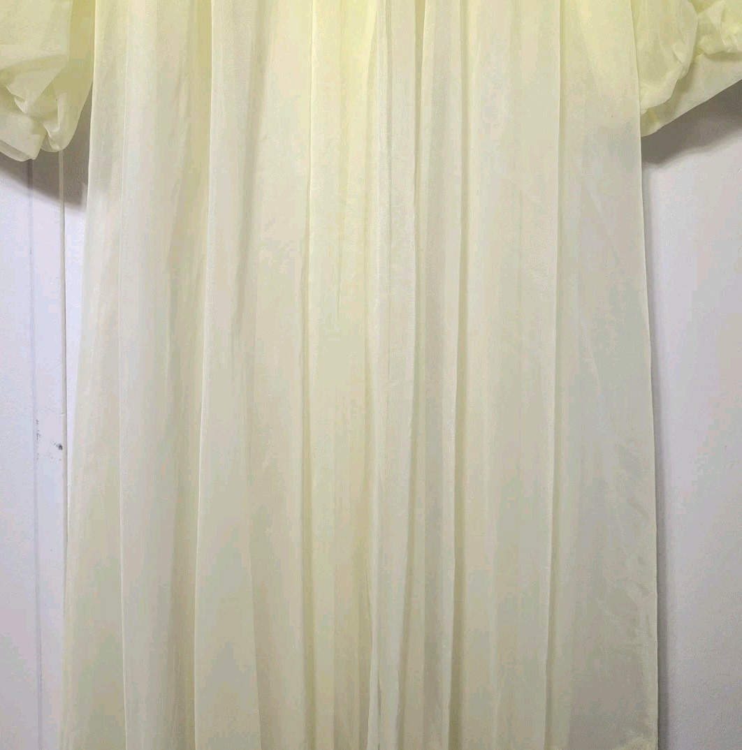 Vtg Shadowline Yellow Nylon Lace Chiffon Peignoir Robe Sheer Sz Large