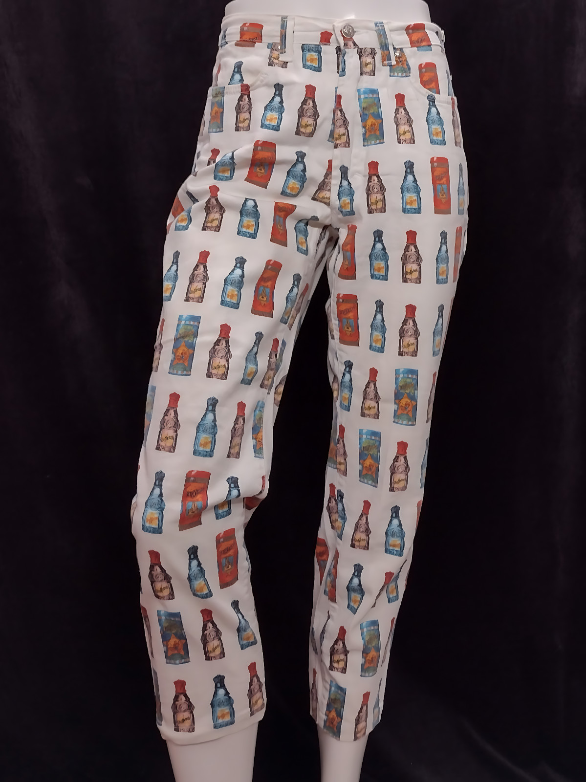 1990&rsquo;s Funky Gianni Versace High waisted Colourful Perfume Bottle pattern Jeans