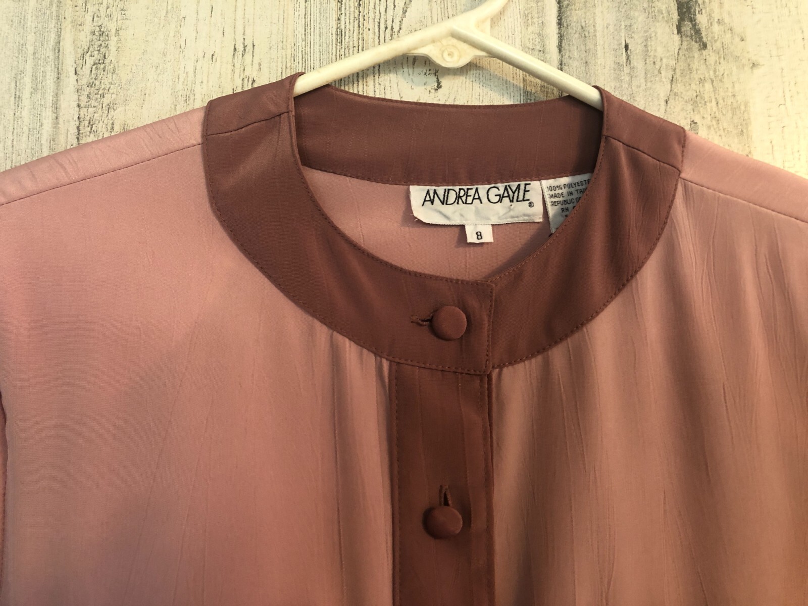 vtg ANDREA GAYLE Rose Pink Silky Blouse Sz 8 Long Blouson Sleeves Pullover 80s